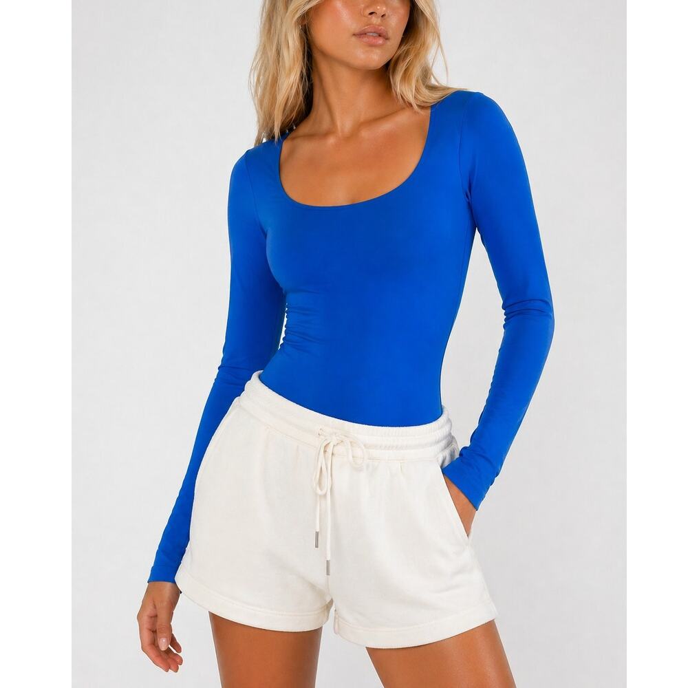 HYZ Long Sleeve Scoop Neck Bodysuit Blue Size M